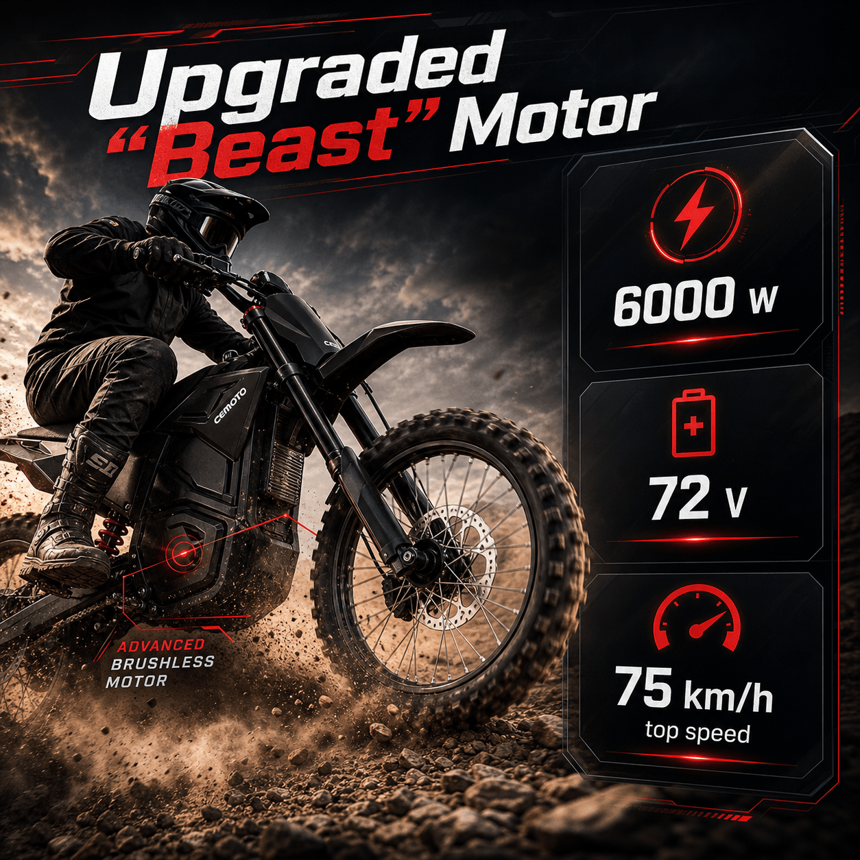 CEMOTO D03 Beast High-Performance Off-Road Electric Dirt Bike For Teens & Adults cemoto