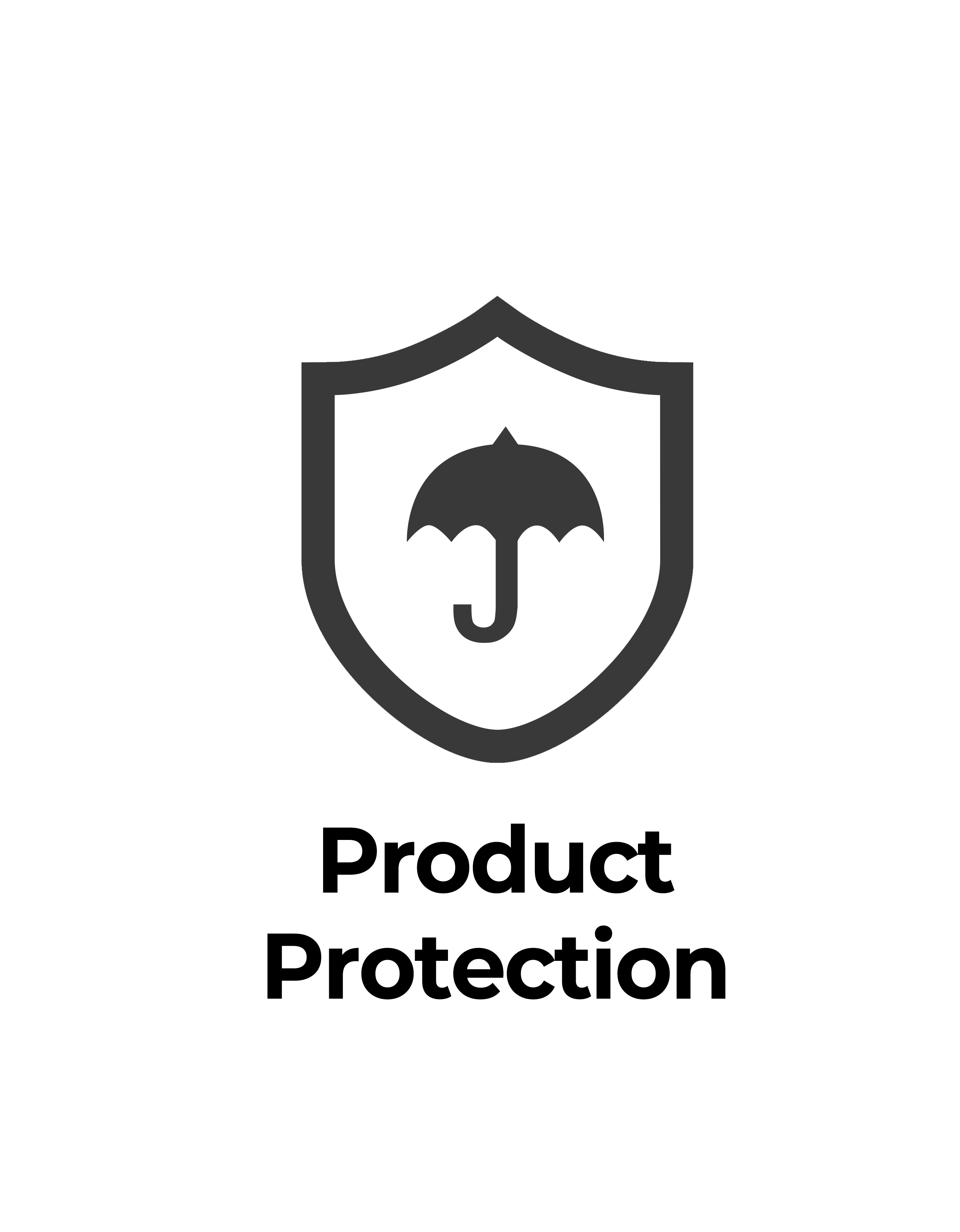 Warranty protection shield icon with umbrella for product protection