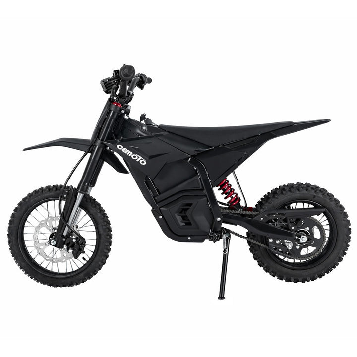 CEMOTO D-Series | 3000W–6000W Off-Road Electric Dirt Bike for Teens & Adults - Black off-road electric dirt bike with knobby tires, front disc brake and suspension