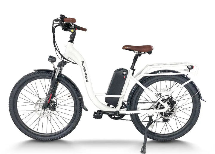 Hero image showing a commuter e-bike in an urban setting for a general comparison of throttle versus pedal assist.