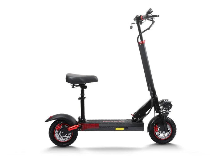 CEMOTO  J01 | ESCOOTER Long-Range Commuter Electric Scooter - Foldable seated electric scooter with black frame, red accents and off-road tires