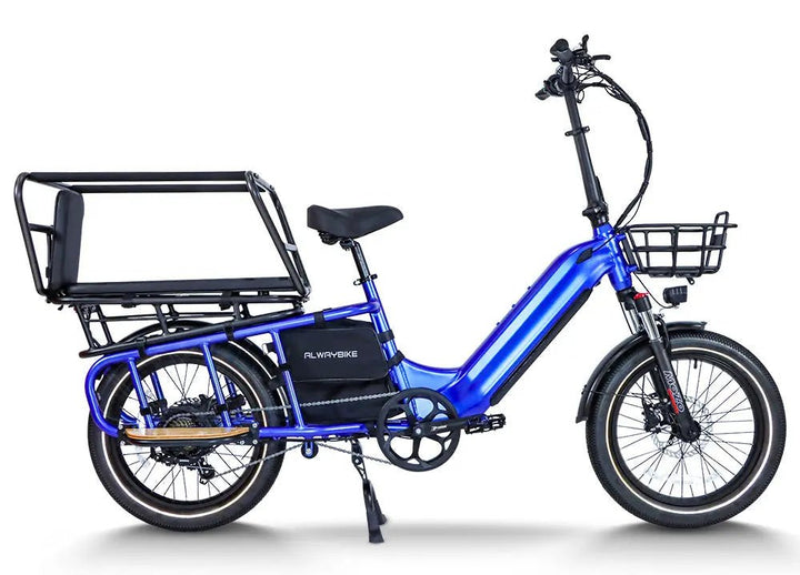 Cargo Electric Bike |CEMOTO B69 750W Heavy Duty E-Bike 150kg Capacity - Blue cargo electric bike with front basket and rear cargo rack, heavy-duty frame