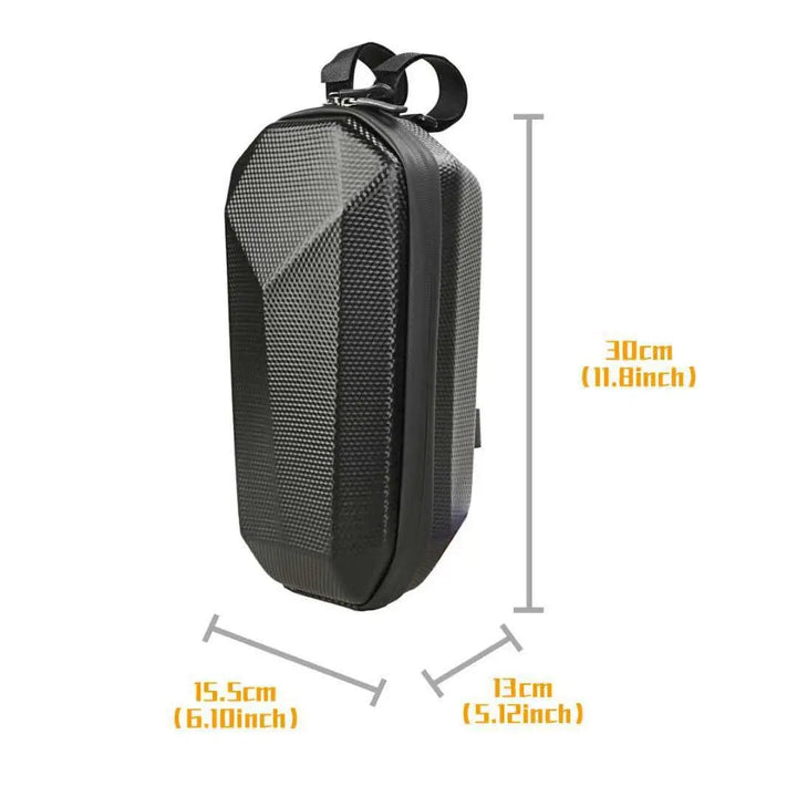 A compact trail-recovery storage bag presented as the central gear item for an electric dirt bike replacement-parts kit.