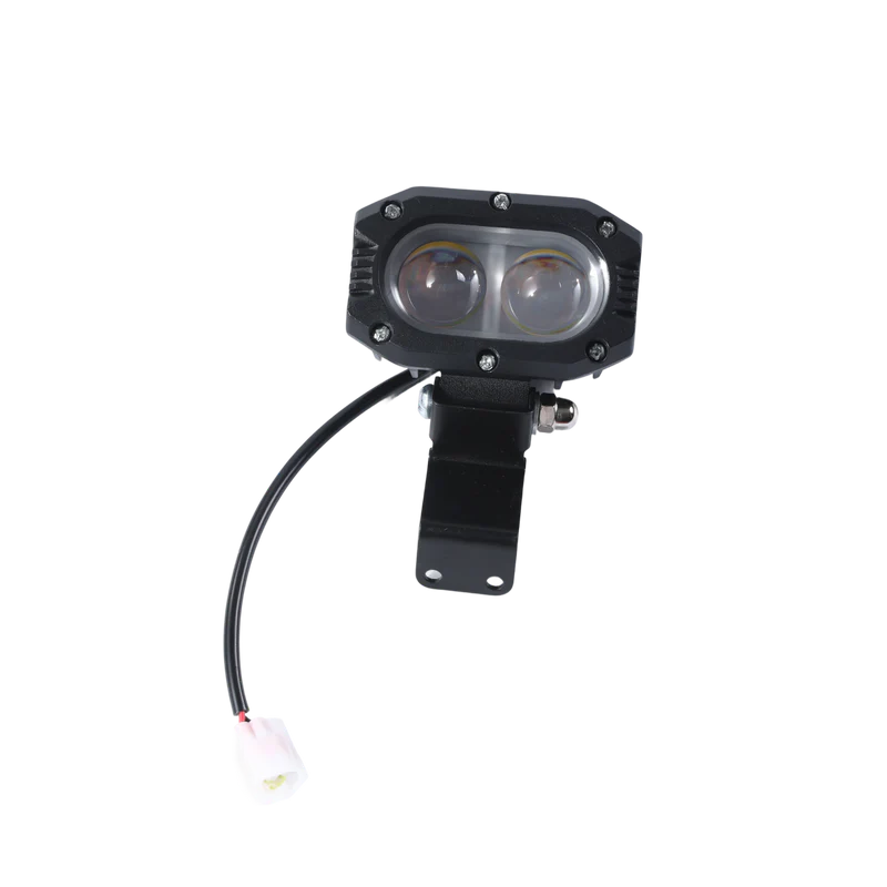 D03 dual-beam LED headlight with black housing, mounting bracket, and wiring connector