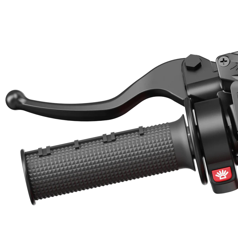 Black D-series hydraulic disc brake lever with textured grip and red logo