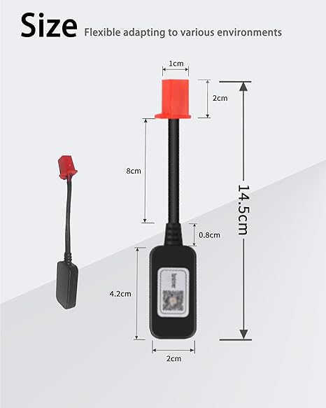 Fardriver Bluetooth dongle adapter size chart with 14.5cm cable and red cap