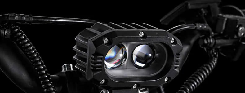 Close-up of the CEMOTO D03 dual LED headlight assembly